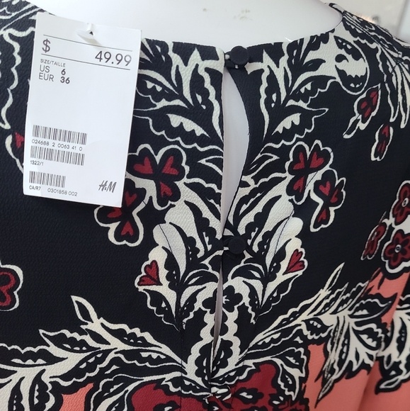 NWT H&M Printed Long Sleeve Dress.Black /White/Coral - Picture 8 of 12